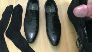 huge cum over dress shoes and sheer sock